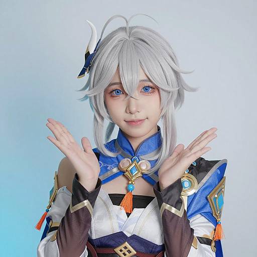 Cosplay Portrait with White Hair and Horns