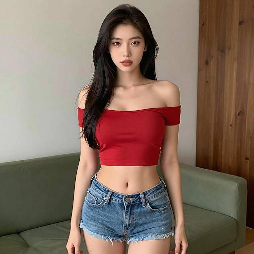 Confident Woman in Red Crop Top