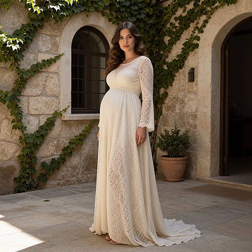Elegant Pregnant Woman in Courtyard