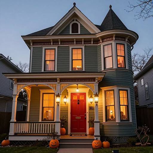 Cozy Victorian Halloween House at Dusk