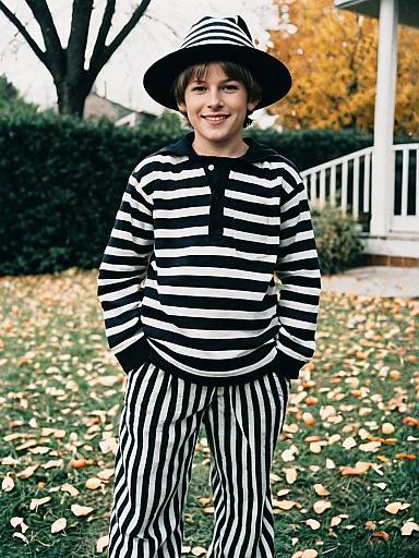 Boy in Striped Halloween Costume Outdoors