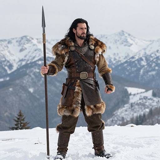 Epic Warrior in Snowy Mountains