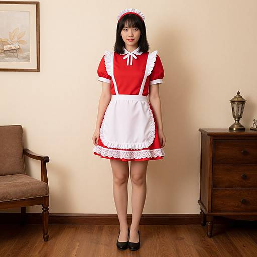 Woman in Red Waitress Dress