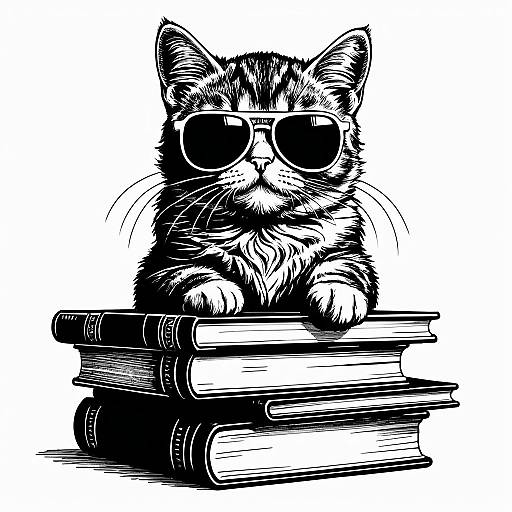 Chubby Kitten with Aviator Sunglasses on Books