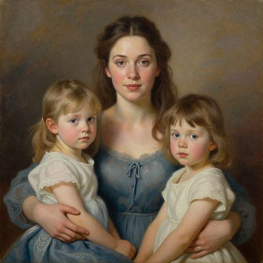 Oil Painting of Woman with Children
