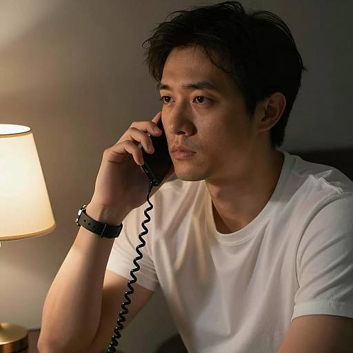 Serious Man with Phone in Dim Light