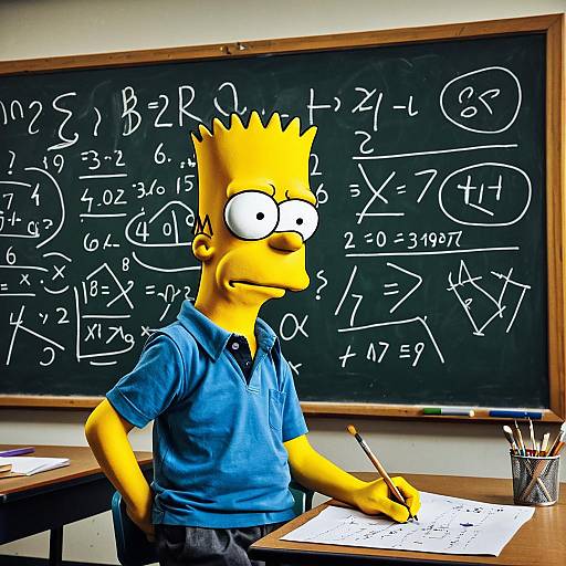 Bart Simpson struggling with math problem in classroom