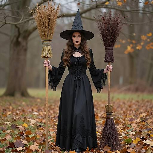 Vintage Witch in Autumn Landscape