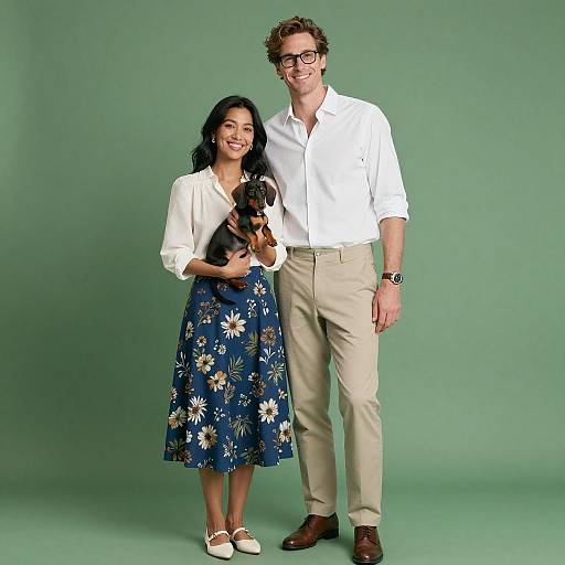 Tender Couple with Puppy Portrait