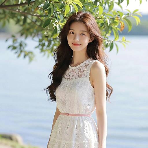 Young Woman in White Dress Outdoors