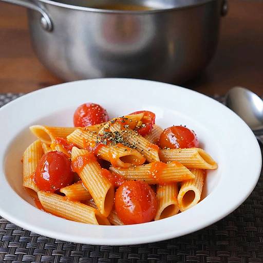 Vibrant Penne Pasta in White Bowl