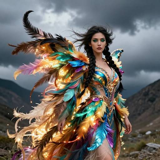 Emerald-Eyed Feather Goddess in Storm