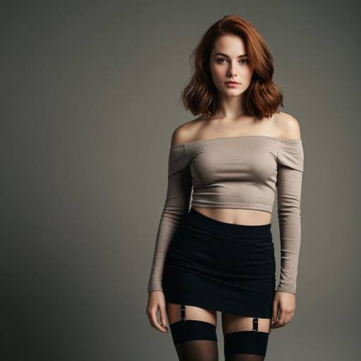 Young Woman in Off-Shoulder Top and Black Skirt