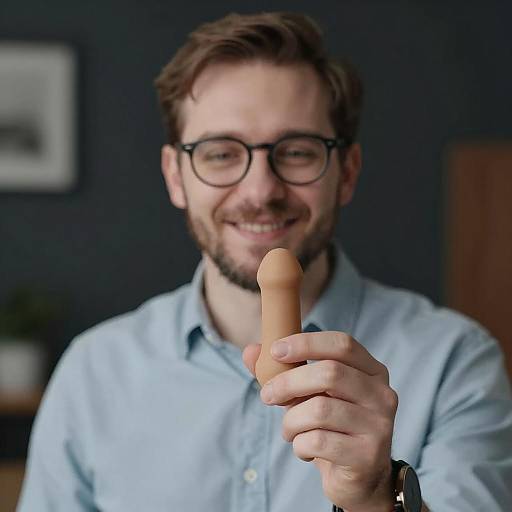 Smiling Man with Dildo in Dark Background