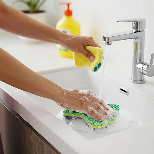 Vibrant Kitchen Cleaning Scene