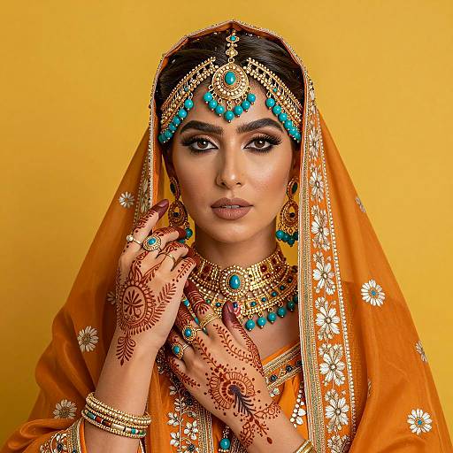 Elegant Woman in Vibrant Orange Veil