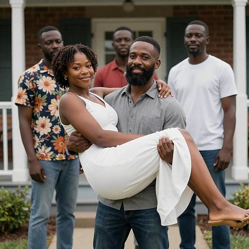 Happy Group Portrait by the House