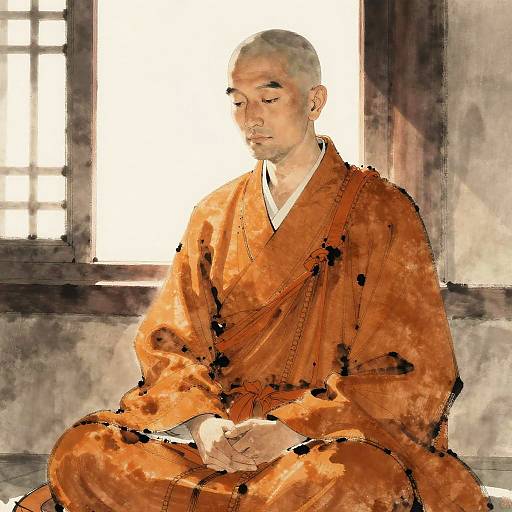 Calm Monk Portrait in Ink Wash Style