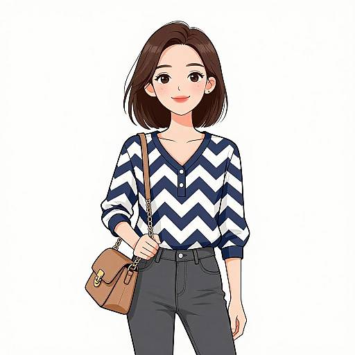 Smiling Woman in Chevron Top