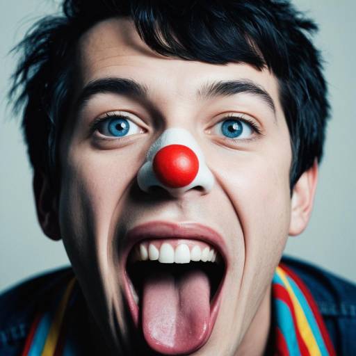 Man with Red Clown Nose Sticking Tongue Out