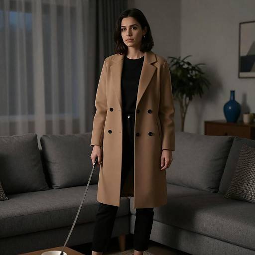 Evening Elegance: Woman in Tan Coat
