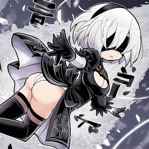 Illustration of 2b (nier:automata), nier (series) in the style of Herada mitsuru