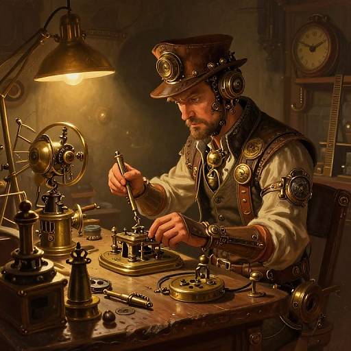 Steampunk Inventor in Vintage Workshop