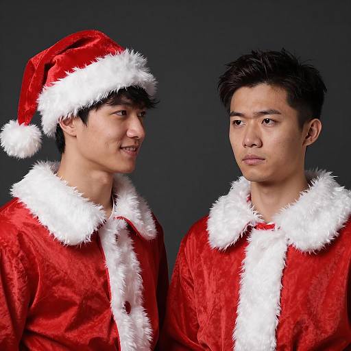 Festive Portrait of Men in Santa Suits
