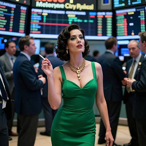 Burlesque Dancer Amid Stock Traders