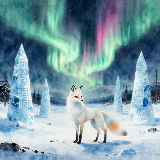 Kitsune Human Form in Aurora Tundra