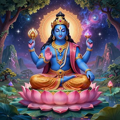 Vibrant Illustration of Brahma on Lotus