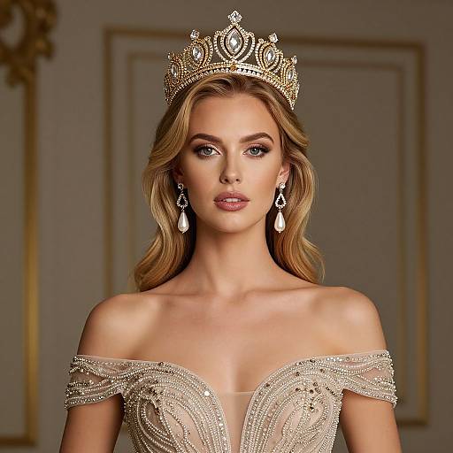 Regal Blonde Woman with Gold Crown
