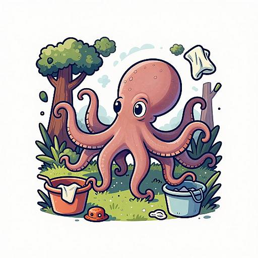 Whimsical Septopus Laundry Glove Illustration