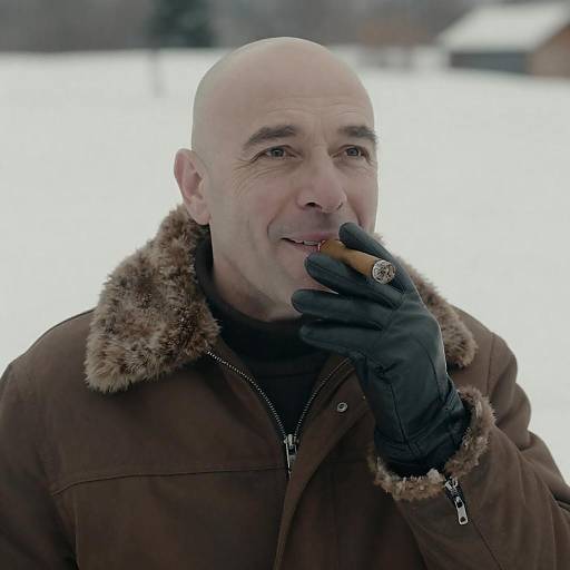 Smiling Bald Man in Winter Setting
