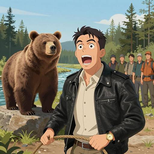 Dynamic Scene with Man and Bear