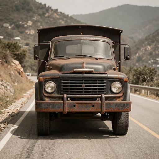Vintage Truck on Sunlit Mountain Road