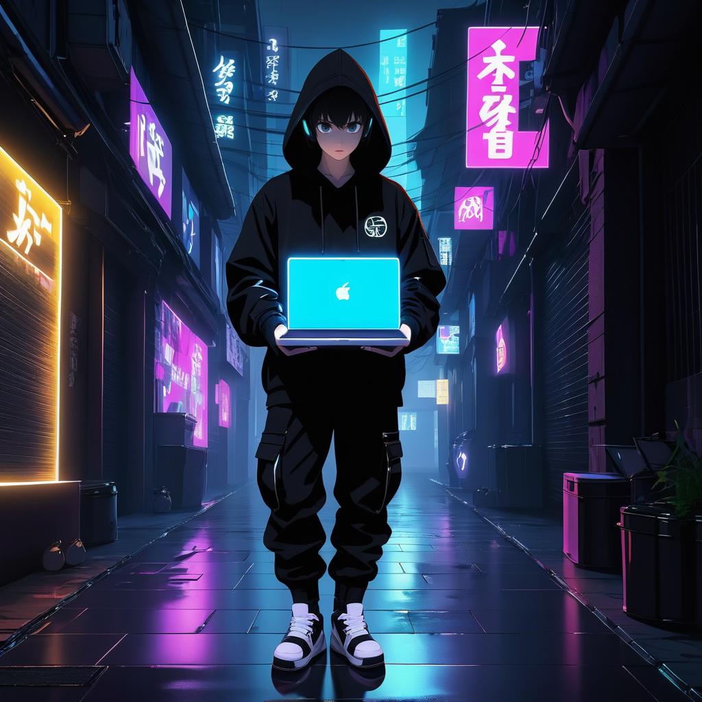 Mysterious Hacker in Cyberpunk Alley