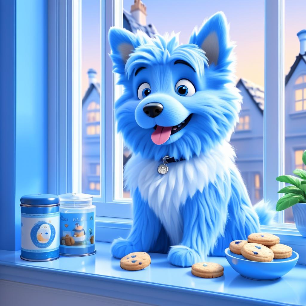 Whimsical Blue Dog Enjoying Tea