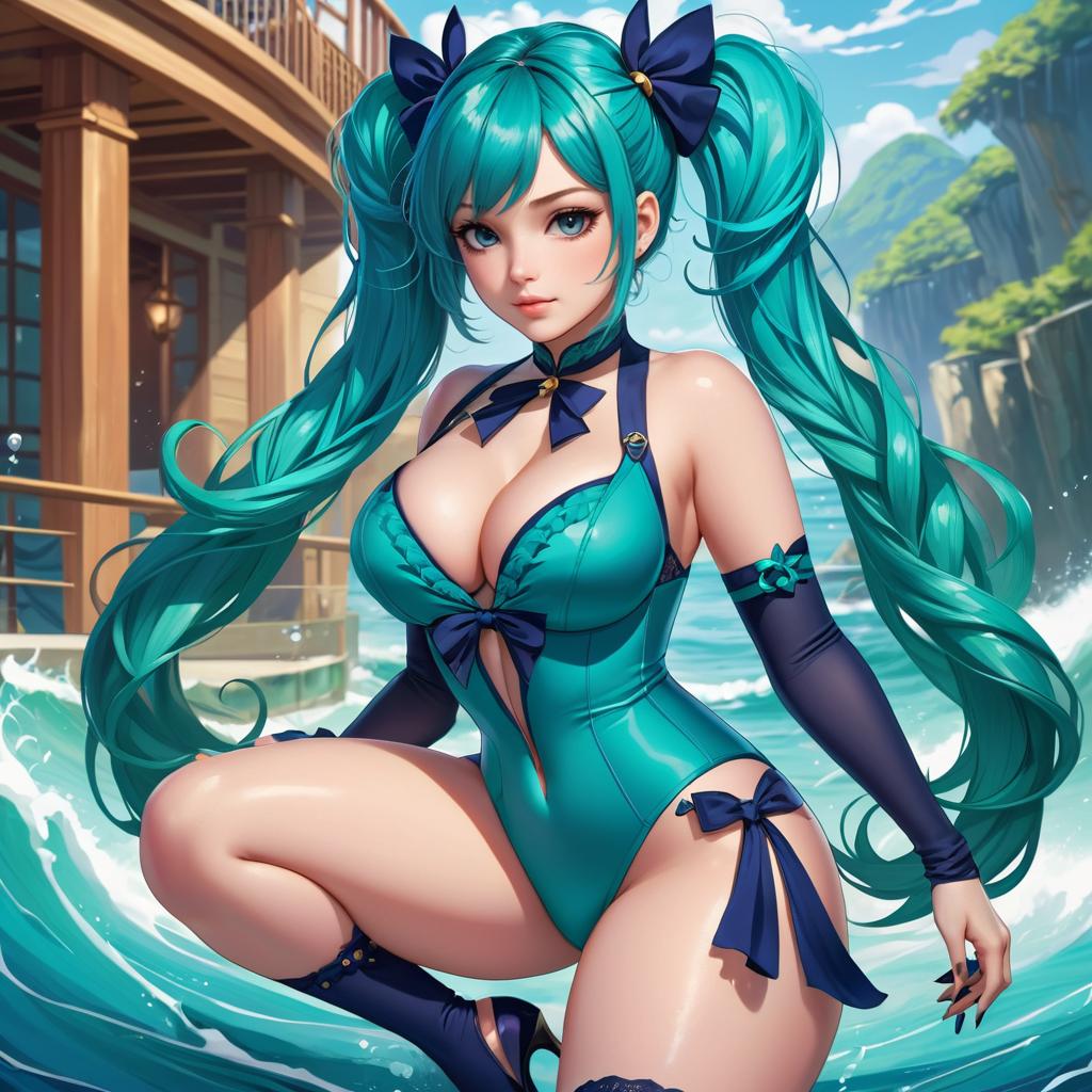 Sultry Curvy Girl with Water Magic