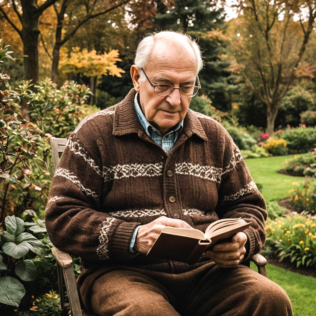 Grandfather Reading in a Serene Garden