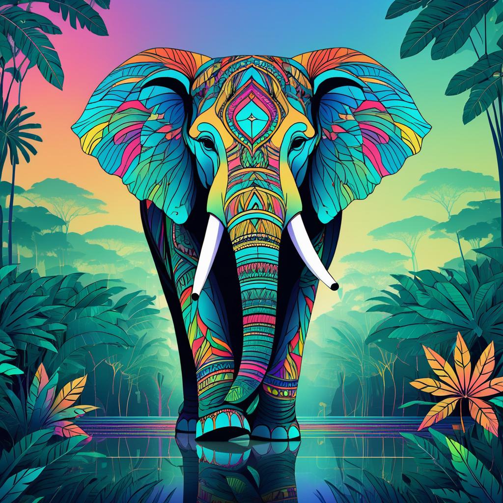 Majestic Elephant in Vibrant Line Art