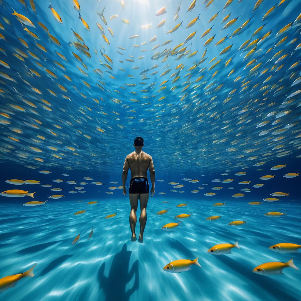 Lone Swimmer in Vibrant Ocean Scene