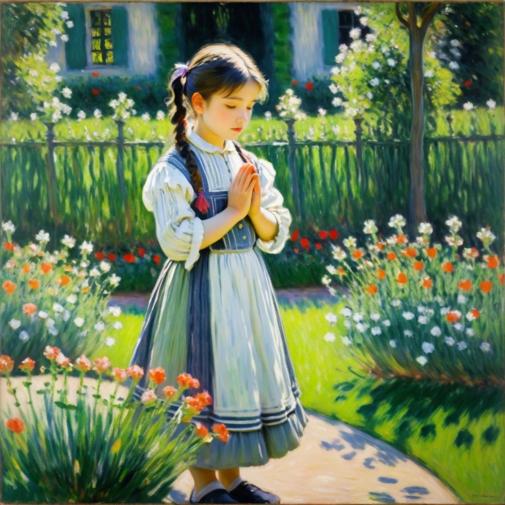 Young Girl Praying in a Garden