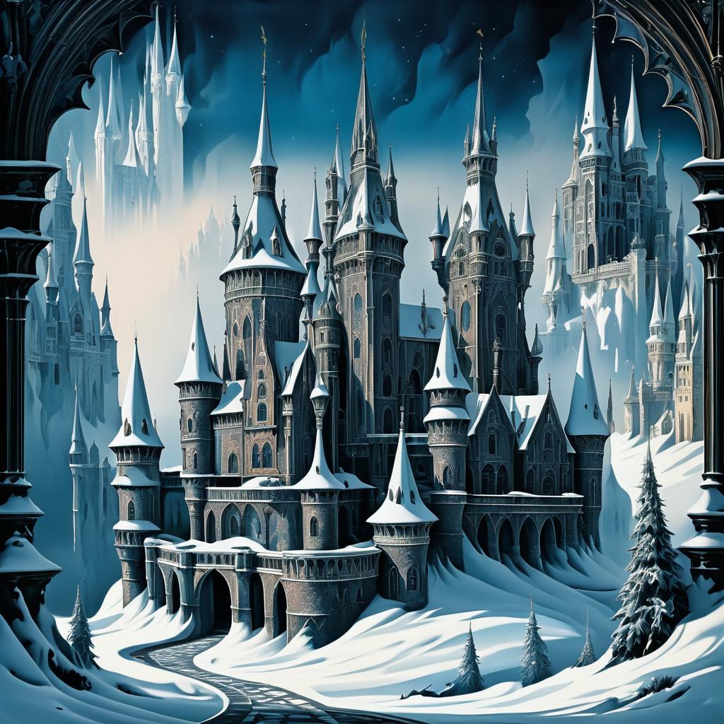 Surreal Snow-Covered Castle Dreamscape