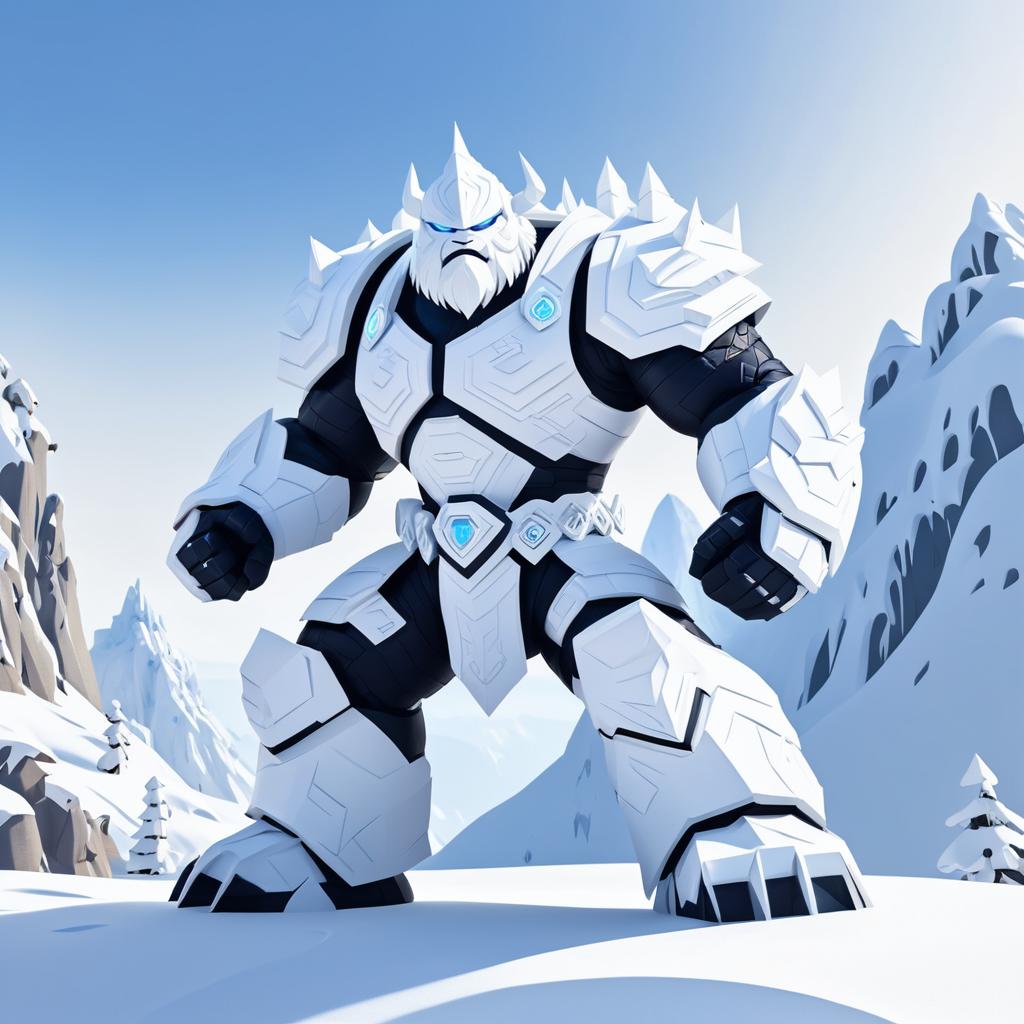 Giant Armored Yeti in Snowy Mountains