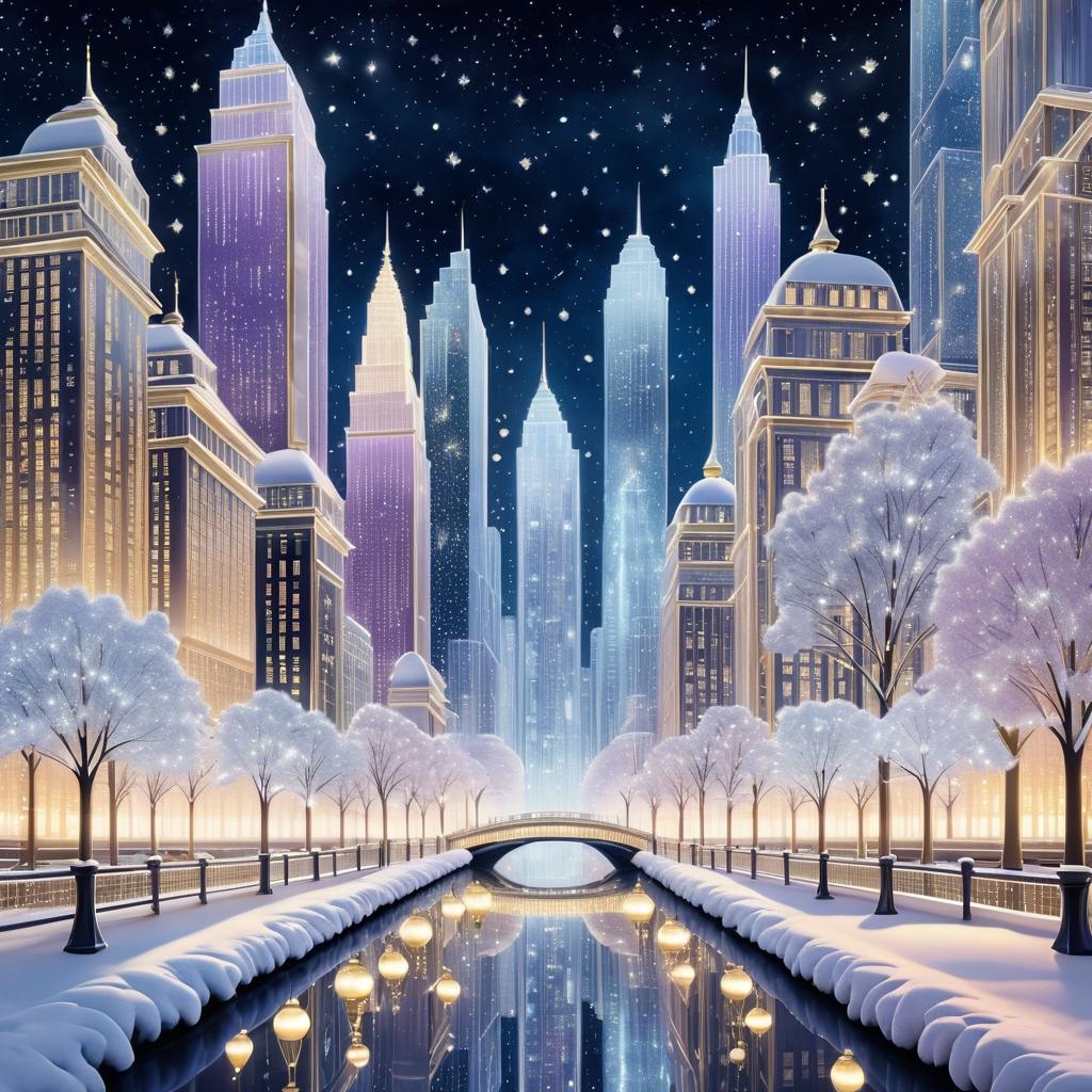 Winter Night in a Metallic Cityscape