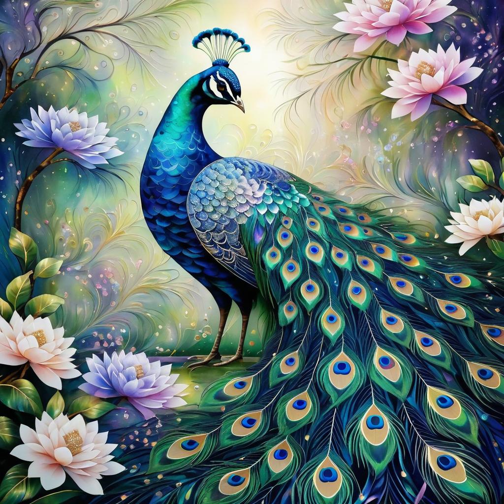 Mystical Peacock Spirit in Tranquil Garden