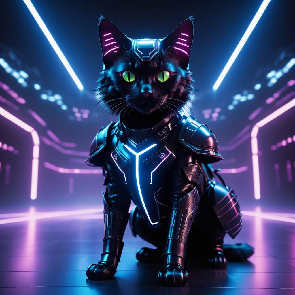 Cyberpunk Cat in Cinematic Arena