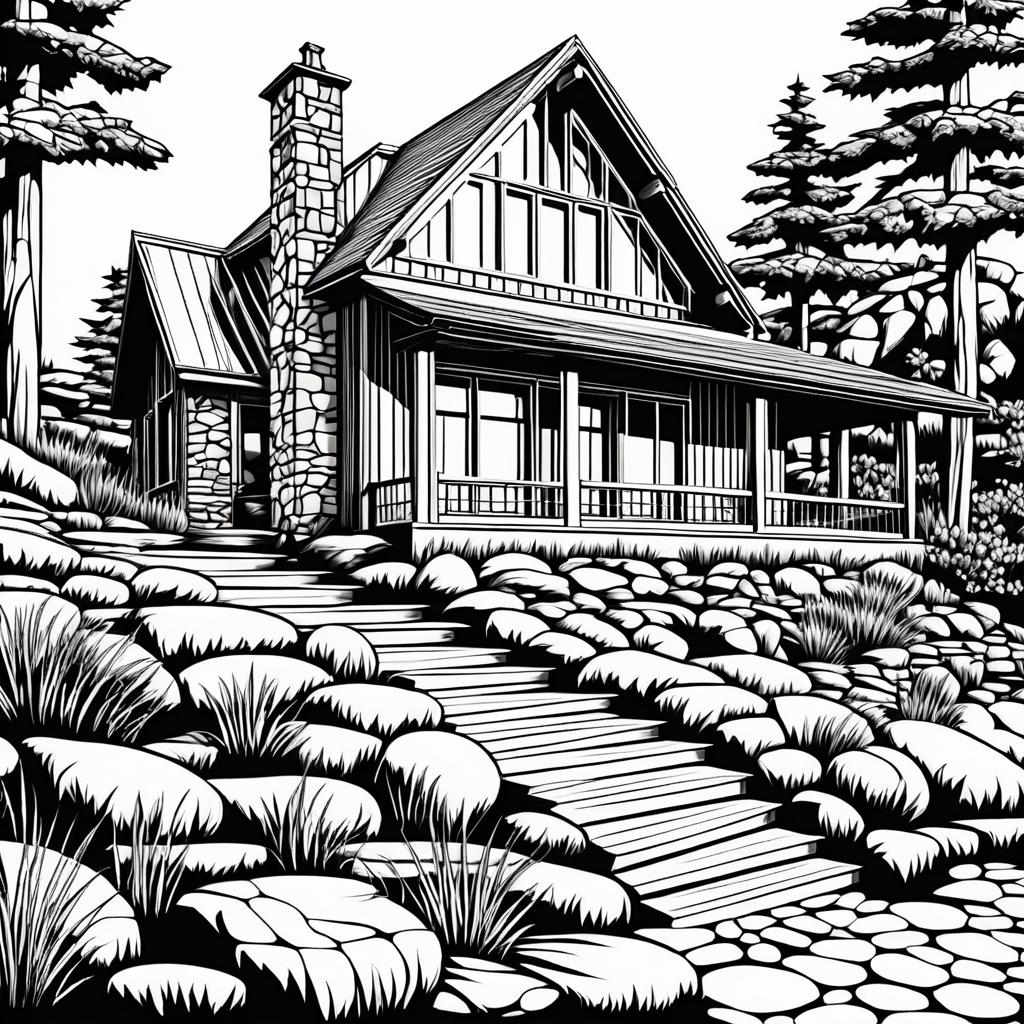 Rustic Cottage Skull Coloring Page