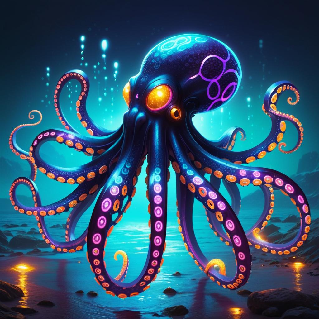 Shimmering Electro Octopus Illustration